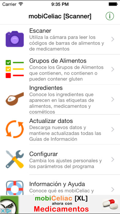 Emulate iPhone app mobiCeliac [Scanner] using MyAndroid